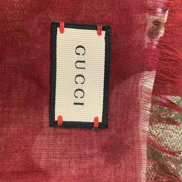 Gucci Floral Patterned Scarf in Red and Green - Picture 9 of 13